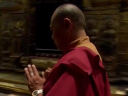 MS POV Buddhist monks through their routine around in Boudhanath   / Kathmandu, Central, Nepal Stock Footage