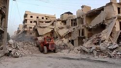 Footage of the aftermath of an airstrike in Aleppo News Clip