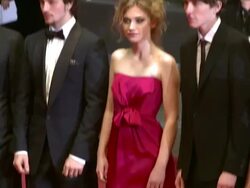 Enda Walsh, Aaron Johnson, Imogen Poots, Matthew Beard, Hannah Murray, Laura Hastings-Smith at the The Housemaid Red Carpet: Cannes Film Festival 2010 at Cannes . (Footage by WireImage Video/GettyImages) Stock Footage