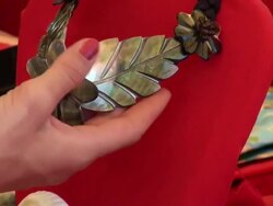 Woman looking shells craft products on a stall market Stock Footage