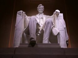 Handheld shot of the Abraham Lincoln statue in the Lincoln Memoriat in Washington DC Stock Footage