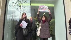 CLEAN : We're human beings!  Feminist activists protest new YSL ads News Clip