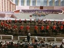 1956 MONTAGE Royal Canadian Mounted Police show at Canadian National Exhibition, Winter Haven, Florida, USA Stock Footage