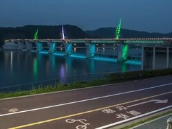 Night view of the Gangcheon-bo(a reservoir for irrigation) Stock Footage