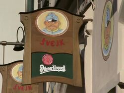 MS View of restaurant sign / Prague, Hlavni mesto Praha, Czech Republic Stock Footage
