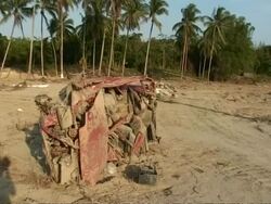 MS post boxing day 2004 Tsunami aftermath, car wreckage, Thailand Stock Footage