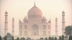 The Taj Mahal rises above a reflecting pool. Stock Footage