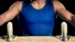 SLO MO Male gymnast holding the pommels Stock Footage