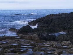 Giant's Causeway with sea breaking on rocks, Northern Ireland Stock Footage