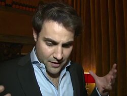 INTERVIEW - Adrian der Gregorian on the show, the cast and the story at Made In Dagenham press night on 5th November 2014 in London, England. Stock Footage