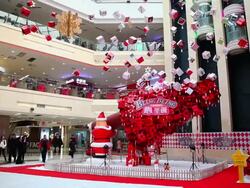 MS Shot of Christmas decorations in shopping Centre / Xian, China Stock Footage