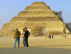 WS View of tourists at Djoser Pyramid / Saqqara, Egypt Stock Footage