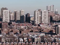 WS View of city skyline and suburbs in winter / Chicago, Illinois, USA Stock Footage