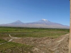 Ararat mountain, view othe mount from Khor Virap church Stock Footage