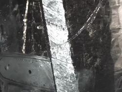 CU SLO MO Chainsaw cutting through block of ice / United Kingdom Stock Footage