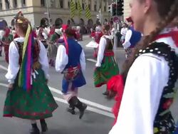 MS PAN Shot of traditional costume parade in Oktoberfest / Munich, Bavaria, Germany Stock Footage