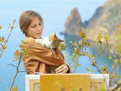 painter girl with a cat Stock Footage