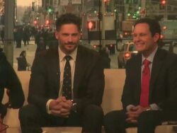 Joe Manganiello on the set of the FOX & friends show in New York City - Celebrity Sightings in New York City, NY on 12/04/13 Stock Footage