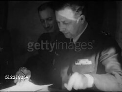 1951: RABAT, FRENCH MOROCCO: TU 'Commandement De L'eronautique du Morocco' sign, US Officers & General Pierpoint M. Hamilton (1898-1982) & French General Maurice Challe (1905-1979) signing papers, agreement USAF build & operate bases for European defense. Instructional Video