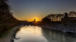 Timelapse of sunset with Tiber river, Vatican and Ponte Sant'Angelo. Rome, Italy. April, 2016. Stock Footage