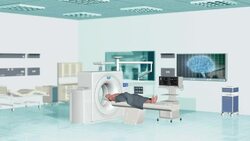 A computer-animated patient moves through an MRI machine at a hospital. Stock Footage