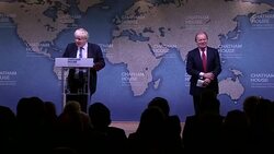 UK Foreign Secretary Boris Johnson gives first Major Speech at Chatham House in London News Clip