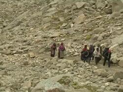 Pull Back Shot People Performing Circumambulation Lhasa Tibet China  Stock Footage