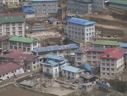 MS ZO View of small village located in Khumbu Valley / Namche Bazar, Khumbu, Region Nepal Stock Footage