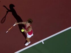 SLO MO, WS, HA, Young woman serving tennis ball, Santa Barbara, California, USA Stock Footage
