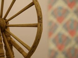 Old spinning wheel loom Stock Footage