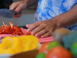 Chopped bell pepper on a cutting board Stock Footage