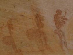 Rock painting cave: paint and crevaces, Namaqualand, South Africa Stock Footage