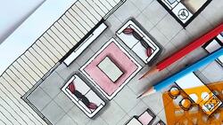 Home floor plan, watercolor & ink freehand sketch Stock Footage