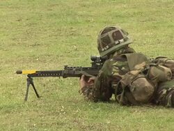 Soldier in the army shooting gun Stock Footage