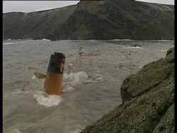 Wreck of Braer oil tanker sticks out of sea, Shetland islands, UK, 1993. Stock Footage
