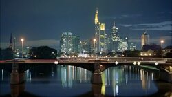 The Frankfurt skyline reflects into the Main River. Stock Footage
