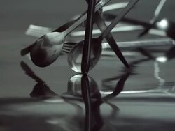CU SLO MO Shot of cutlery falling down / Seoul, South Korea Stock Footage