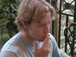 (HD1080i) Euphoric Smoker, Inhales and Exhales Simultaneously Stock Footage