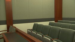 Rows of seats line a courtroom. Stock Footage