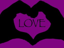 Banner hands heart over LOVE text purple background Stock Footage