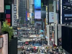 Times Square New York with billboards neon lights and Illuminated signs, Manhattan, North America, USA Stock Footage
