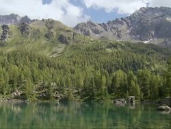mountain lake changing seasons from summer to fall Stock Footage