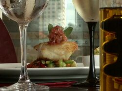 MS ZI Shot of Elaborate fish dish at luxury restaurant / Phnom Penh, Cambodia Stock Footage