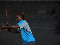 SLO MO, MS, Man playing tennis, Santa Barbara, California, USA Stock Footage