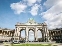 HD zoom in time-lapse: Triumphal Arch Cinquantenaire Parc Brussels Belgium Stock Footage