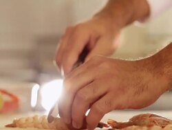 MS Prawn dish preparation at a kitchen / Sao Paulo, Brazil Stock Footage
