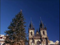 MS Low angle view of Christmas tree against Tyn church, Prague, Czech Republic Stock Footage