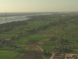 Long Shot, push-in - The River Nile supplies the Nile Delta with water for agriculture and living / Egypt Stock Footage