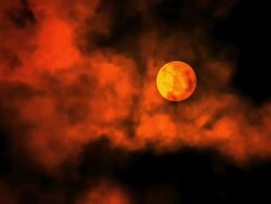Full Moon with orange glow Stock Footage