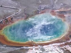 WS ZI AERIAL View of Grand Prismatic Spring / Wyoming, United States Stock Footage